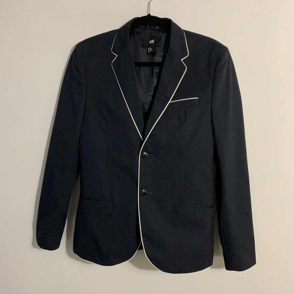 Navy Blazer with White Piping